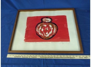 Signed Illegibly Pre-Columbian Polychrome Vessel Monotype Print 1994
