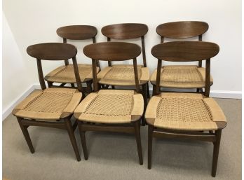6 Rope Seat Woven Jute Yugoslavian Mid Century Modern Dining Chairs - Set Of Six