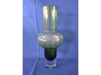 Beautiful Green Art Glass Vase Chimney Shape