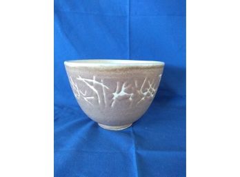 Mid Century Modern Art Pottery Bowl Taupe And White