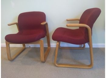 Pair Of Kimball Bentwood 530 Chairs Maroon Upholstery