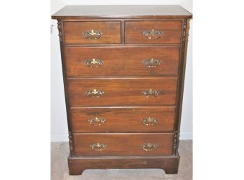 Vintage Six Drawer Chest Of Drawers With Brass Handles