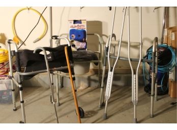 Health Lot With Two Walkers, Multi Purpose Massager, Two Canes, Crutches And More