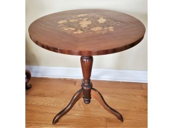 Vintage Inlaid Wood Top Queen Anne Table