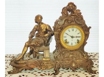 Beautiful Antique Bronze Ansonia Clock Shakespeare Figural Ornate Mantel Clock - Works With Key