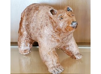 Adorable Handmade And Painted Clay Brown Bear Figurine - Made By Local Artist