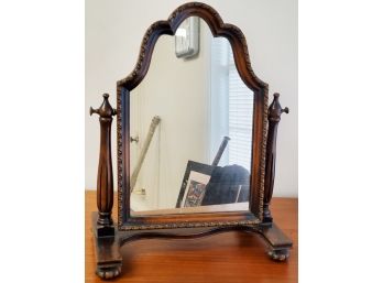 Antique Wood Framed Vanity Dresser Top Mirror