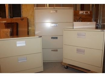 Group Of Three File Cabinets Two 2 Drawer Cabinets From Quill And One 4 Drawer From Hon