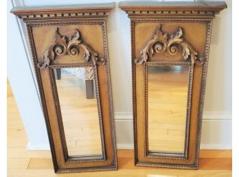 Pair Of Handsome Vintage Oblong Wood Wall Mirrors