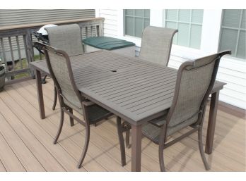 Aluminum Outdoor Table And Four Sling Back Chairs