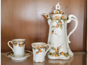 Beautiful Vintage Hand Painted Nippon Porcelain Tea Pot, Creamer Pitcher, Single Cup & Saucer