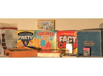 Game Lot With Parcheesi, Trivial Pursuit & Party Pursuit, Lawn Checkers, Chinese Linking Rings & More