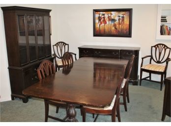 Vintage Solid Mahogany Dining Room Set With Table, Buffet & Breakfront