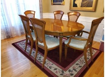 Handsome Vintage MCM Wood Dining Room Set Table, Two 15' Leaves  & Six Chairs