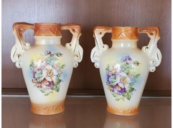 Duo Of Vintage Czechoslovakian Porcelain Small Flower Vases
