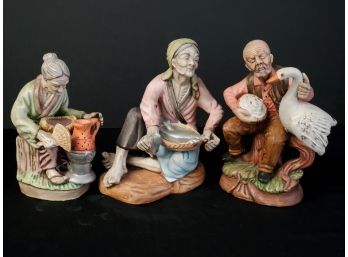 Three Porcelain Portuguese Elderly Man & Women Figurines