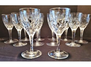 Twelve Vintage Galway(?) Crystal Stemware Wine Glasses With Plain Base