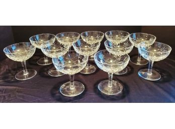 Twelve Vintage Galway(?) Crystal Cordial Stemware Champagne Glasses With Plain Base