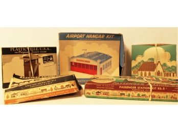 Vintage Lot Of Plasticville With Airport Hanger, Barnyard Animals, Church, Switch Tower & Passenger Station