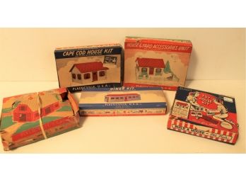 Vintage Lot Of Plasticville With Three House Kits, Barn And Diner Kit