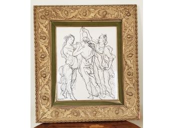 Signed J. Weiner Black & White Three Goddesses In Vintage Ornate Gold Wood Frame