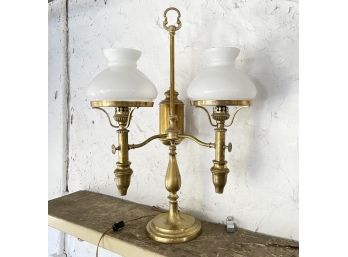 A Brass And Milk Glass Table Lamp