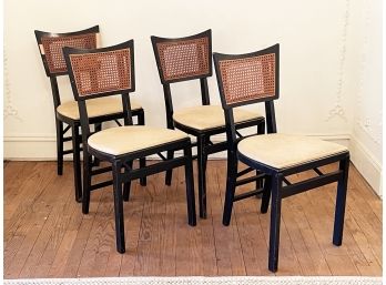 A Set Of 4 Vintage Cane Back Folding Chairs