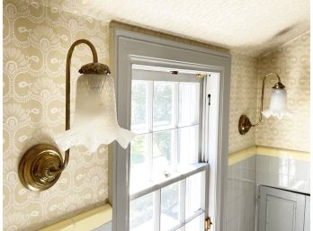 A Pair Of Brass And Glass Wall Sconces