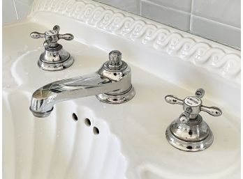 A Porcelain Pedestal Sink With Newport Brass FIttings