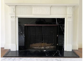 A Vintage Painted Wood Mantle And Marble Fireplace Surround
