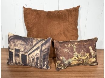Set Of 3 - Pillows - Antiqued Painted With Burlap Backs FL