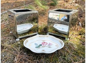 2 Square Mirror Floral Vases And Le Beau Bain Holder