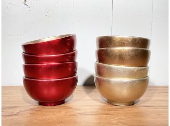 Set Of 8 - Luxurious Lacquered Red, Pearl And Gold Rice Bowls FL