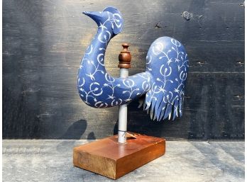 Hand-painted Blue And White Metal Rooster  FL