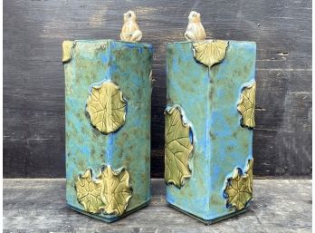 A Pair Of  Ceramic Green Frog Vases From Global Views SS