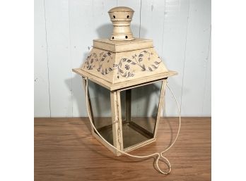 Aged Cream Metal Lantern With Blue Vine Design By Decorize Inc. (lot A) FL