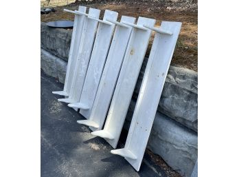 Set Of 6 - Aged White Painted Shelves With Triangular Wave Curve Brackets SS