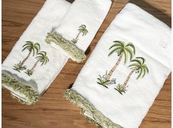 Set Of 13 - Tropical Palms Fringe Fingertip,  Hand And Bath Towels FL