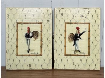 Set Of 2 - Left And Right Facing Partying Rooster Canvas Art  FL