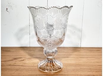 Lady Primrose Etched Snowflake Urn With Pedestal Base And Ruffled Top Edging FL