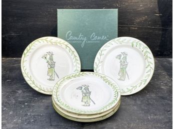 Set Of 10 - Cream And Green Hand-painted  Earthenware Plates By Country Corner Of Soleil De Provence