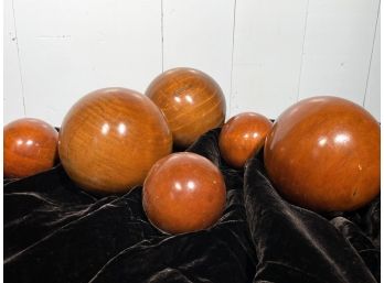 Set Of 6-Large And Small Exotic Wooden Globes FL
