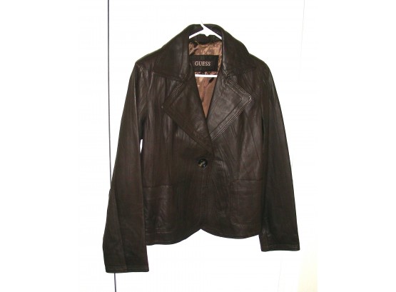 Guess Women's Brown Leather Jacket, Size Large