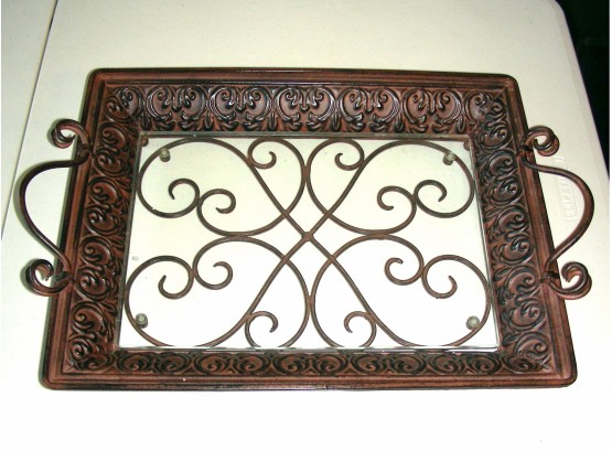 Metal Tray With Glass Bottom And Handles