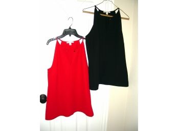 Two Banana Republic Tops, Size 10, With Side Zippers - One Red, One Black