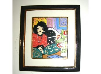 Vintage Artist Signed Laura Mostaghel Hand Painted Ceramic Wall Plaque Tile