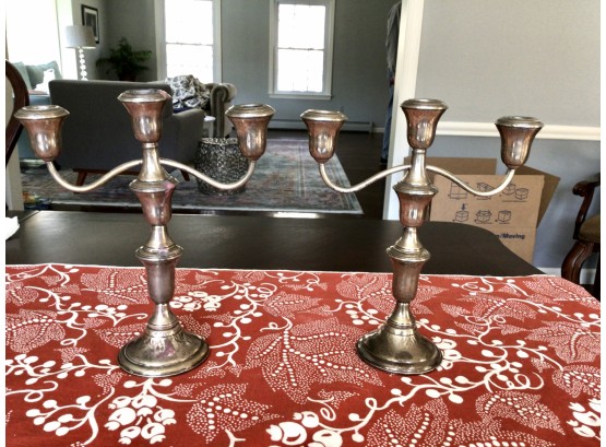 Pair Weighted Sterling Candelabras Perfectly Patinated