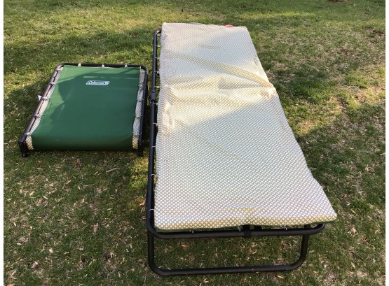 Pair Like New Coleman Camp Cots With Mattress Pads