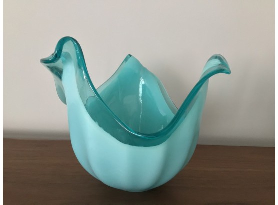 Aqua Murano Glass Freeform Vase