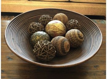 Oversized 20' Wood Bowl With Decorative Orbs